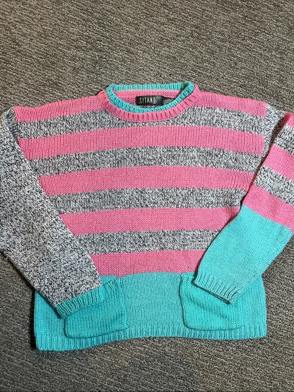 Titan Colorblock Crewneck Sweater in Pink, Mint & Gray